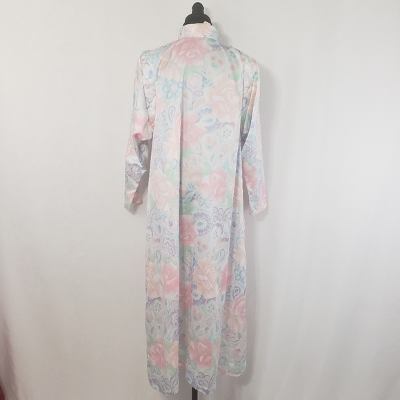 Vintage 80s Barbizon Made in USA Plus Size Womens Long Pastel Floral Housecoat - Picture 5 of 12